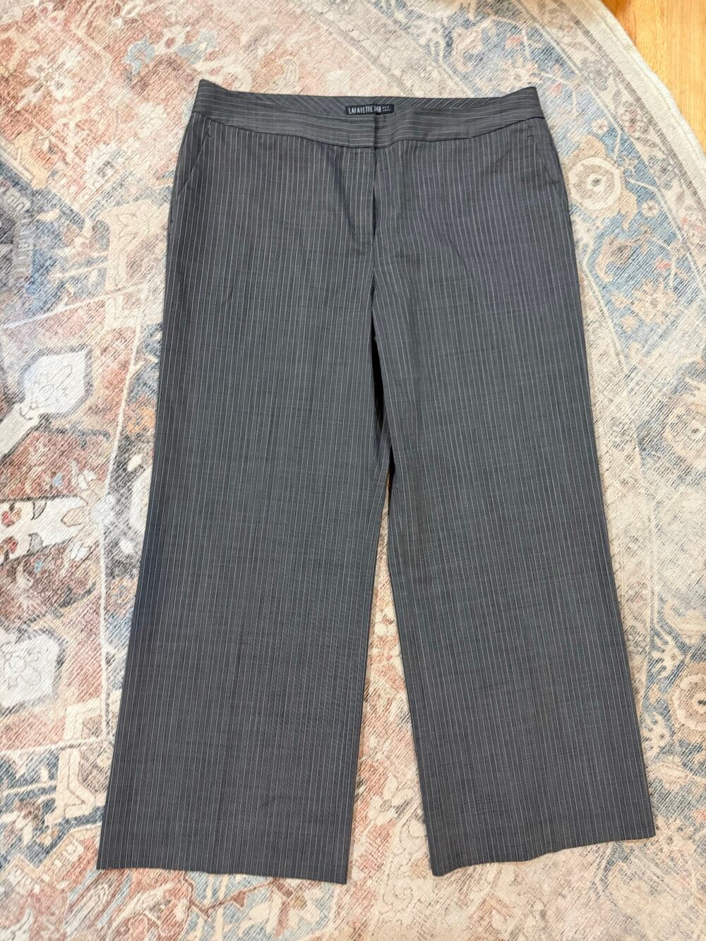 Lafayette 148 New York 100% Virgin Wool Pinstripe Wide-Leg Dress Pants – Size 14